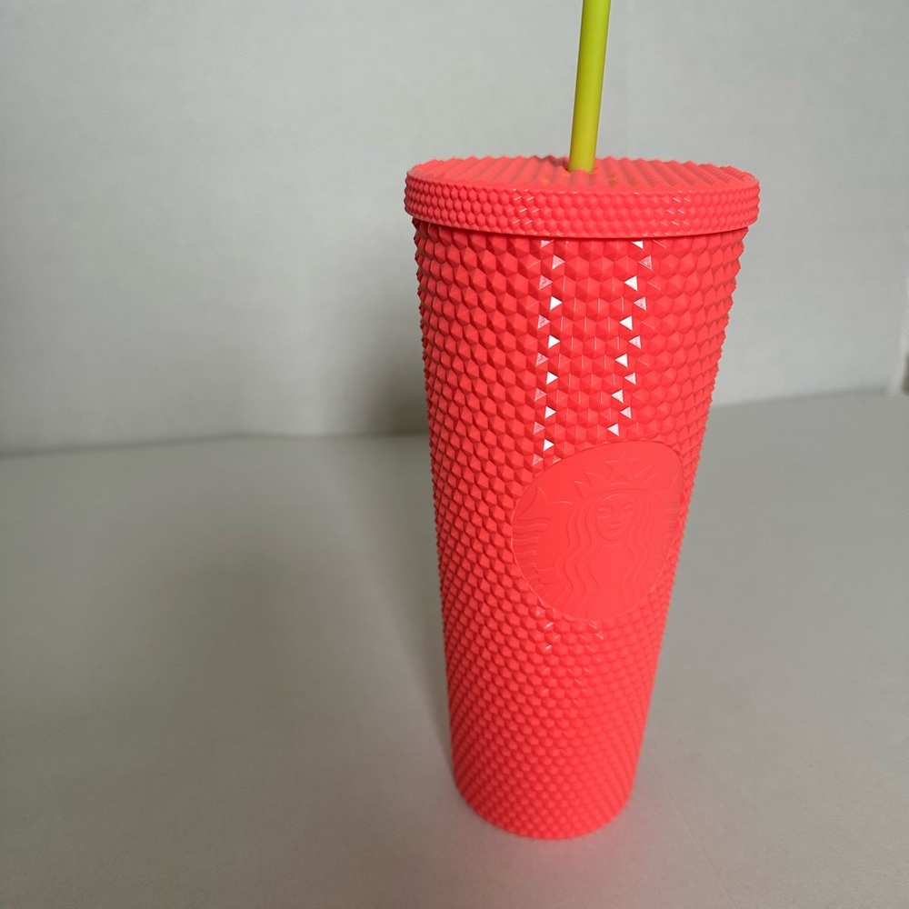 Starbucks Neon Pink Studded Tumbler with Yellow Straw